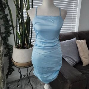 Forever 21 ruched strappy woven mini dress. Adjustable straps and back zipper. S